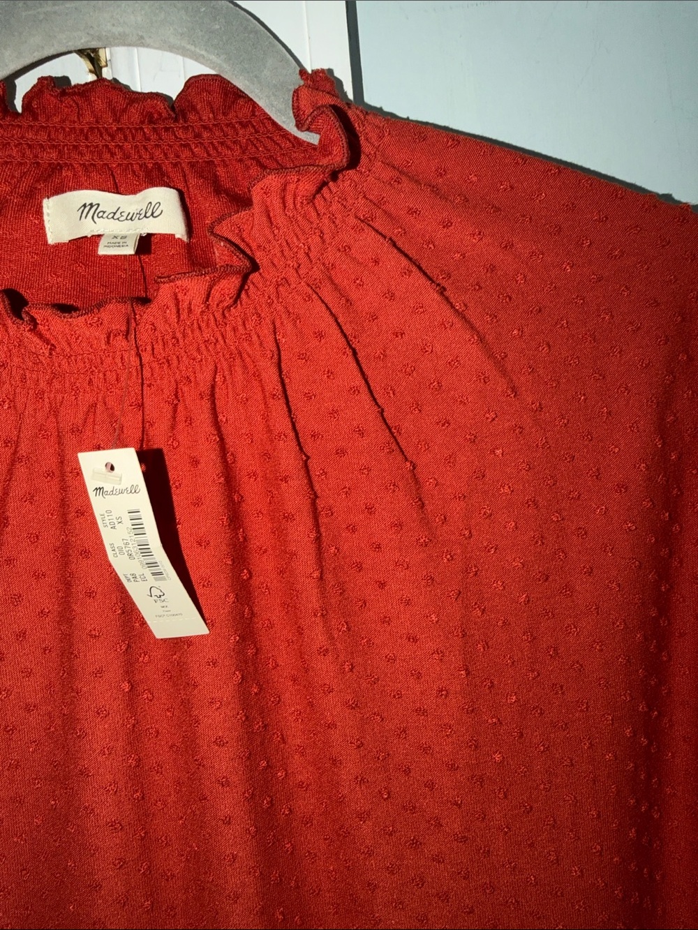 Madewell Clipdot Ruffle Top Dark Brick Size XS NWT - Picture 5 of 9